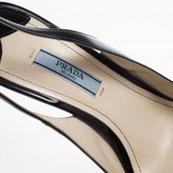 Pre Owned Prada Black Patent Platform Slingback Sandals Size 38.5