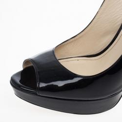 Pre Owned Prada Black Patent Platform Slingback Sandals Size 38.5