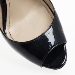 Pre Owned Prada Black Patent Platform Slingback Sandals Size 38.5