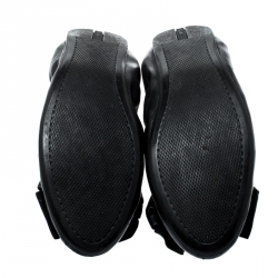Pre Owned Prada Black Leather Bow Logo Scrunch Ballet Flats Size 41