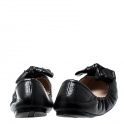 Pre Owned Prada Black Leather Bow Logo Scrunch Ballet Flats Size 41