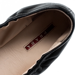 Pre Owned Prada Black Leather Bow Logo Scrunch Ballet Flats Size 41