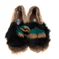 Pre Owned Prada Multicolor Goat Hair And Shearling Loafers Size 37