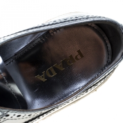 Prada Metallic Silver Brogue Leather Wave Wingtip Espadrille Platform Derby Sneakers Size 39.5
