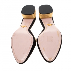 Pre Owned Prada Black And Pink Satin Bow Embellished Heel Mules Size 40