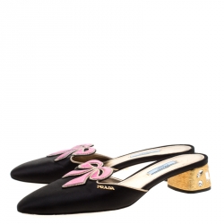 Pre Owned Prada Black And Pink Satin Bow Embellished Heel Mules Size 40