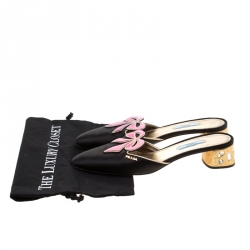 Pre Owned Prada Black And Pink Satin Bow Embellished Heel Mules Size 40