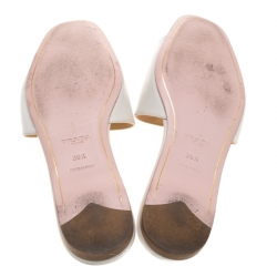 Pre Owned Prada White Saffiano Leather Logo Detail Flat Slides Size 39.5