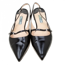 Pre Owned Prada Black Leather Spazzoalto Slingback Pointed Toe Flats Sandals Size 39