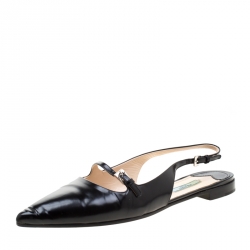 Pre Owned Prada Black Leather Spazzoalto Slingback Pointed Toe Flats Sandals Size 39