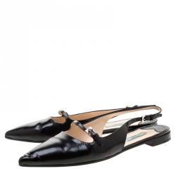 Pre Owned Prada Black Leather Spazzoalto Slingback Pointed Toe Flats Sandals Size 39