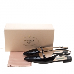 Pre Owned Prada Black Leather Spazzoalto Slingback Pointed Toe Flats Sandals Size 39