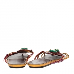 Pre Owned Prada Multicolor Leather And Patent Leather Embellished Flat Sandals Size 38
