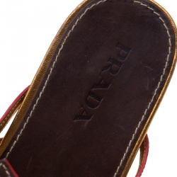 Pre Owned Prada Multicolor Leather And Patent Leather Embellished Flat Sandals Size 38