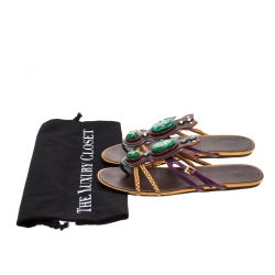 Pre Owned Prada Multicolor Leather And Patent Leather Embellished Flat Sandals Size 38