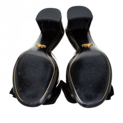 Pre Owned Prada Black Patent Bow Block Heel Mules Size 38.5