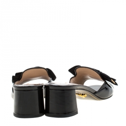 Pre Owned Prada Black Patent Bow Block Heel Mules Size 38.5