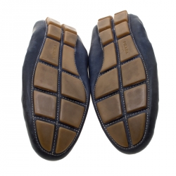Pre Owned Prada Dark Blue Leather Scrunch Moccasins Size 41
