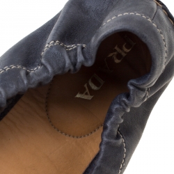 Pre Owned Prada Dark Blue Leather Scrunch Moccasins Size 41