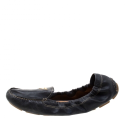 Pre Owned Prada Dark Blue Leather Scrunch Moccasins Size 41