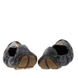 Pre Owned Prada Dark Blue Leather Scrunch Moccasins Size 41