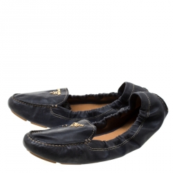 Pre Owned Prada Dark Blue Leather Scrunch Moccasins Size 41