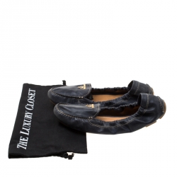 Pre Owned Prada Dark Blue Leather Scrunch Moccasins Size 41
