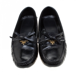 Pre Owned Prada Black Patent Saffiano Leather Bow Loafers Size 41