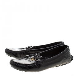 Pre Owned Prada Black Patent Saffiano Leather Bow Loafers Size 41
