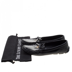 Pre Owned Prada Black Patent Saffiano Leather Bow Loafers Size 41