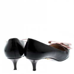 Pre Owned Prada Black Leather Bow Detail Pointed Toe Pumps Size 38