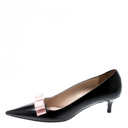 Pre Owned Prada Black Leather Bow Detail Pointed Toe Pumps Size 38