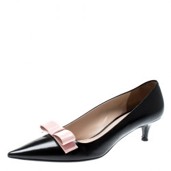 Pre Owned Prada Black Leather Bow Detail Pointed Toe Pumps Size 38