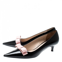 Pre Owned Prada Black Leather Bow Detail Pointed Toe Pumps Size 38