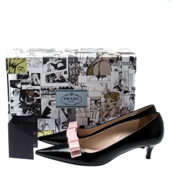 Pre Owned Prada Black Leather Bow Detail Pointed Toe Pumps Size 38