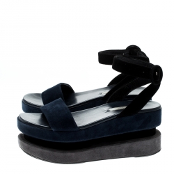 Pre Owned  Prada TriColor Suede Merlot And Poppy Dual Platform Ankle Strap Sandals Size 37