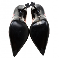 Pre Owned Prada Black Patent Leather Heart Appliquè Pointed Toe Pumps Size 38