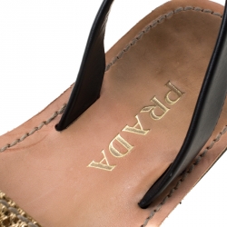 Pre Owned Prada Metallic Gold/Black Python Embossed Leather Flat Slingback Sandals Size 39