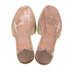 Pre Owned Prada Metallic Gold Glitter Flat Slides Size 38