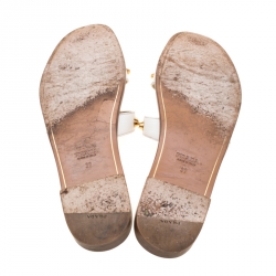 Pre Owned Prada White Saffiano Leather Stud Embellished Flat Slides Size 39