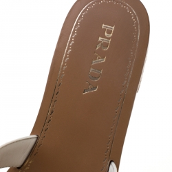 Pre Owned Prada White Saffiano Leather Stud Embellished Flat Slides Size 39