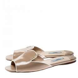 Pre Owned Prada Beige Saffiano Leather Slip On Slides Size 39