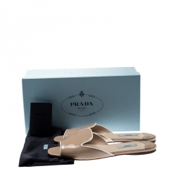 Pre Owned Prada Beige Saffiano Leather Slip On Slides Size 39