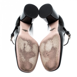 Pre Owned Prada Black Patent Leather Mary Jane Block Heel Pumps Size 38