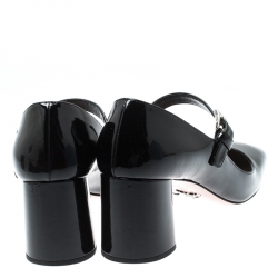 Pre Owned Prada Black Patent Leather Mary Jane Block Heel Pumps Size 38