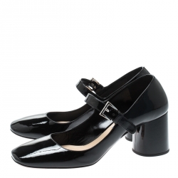 Pre Owned Prada Black Patent Leather Mary Jane Block Heel Pumps Size 38