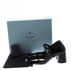 Pre Owned Prada Black Patent Leather Mary Jane Block Heel Pumps Size 38