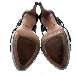 Pre Owned Prada Black Patent Leather Slingback Platform Sandals Size 38