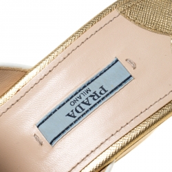 Prada Gold Patent Leather Wedge Slide Sandals Size 38