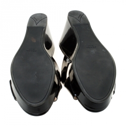Pre Owned Prada Black Criss Cross Patent Leather Platform Wedge Sandals Size 41